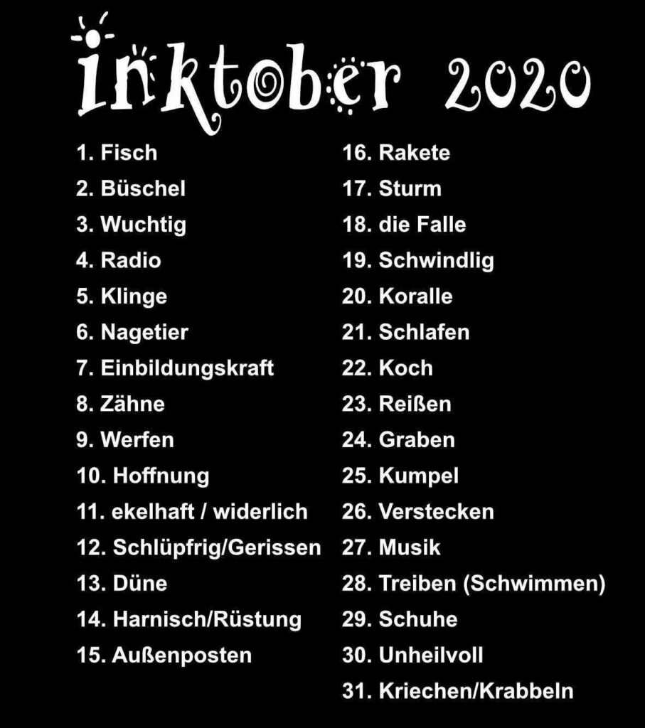 inktober 2020 - deutsche Liste